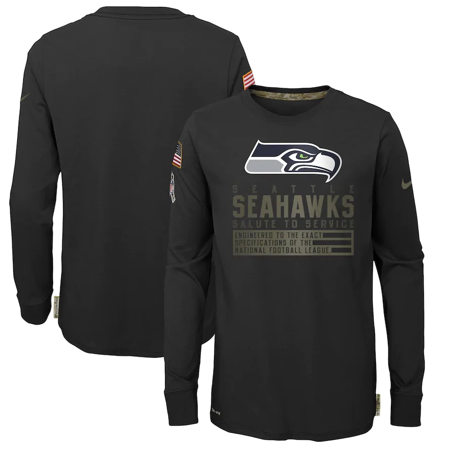 Nike Seattle Seahawks Youth Black Salute to Service Long Sleeve TShirt->nfl t-shirts->Sports Accessory